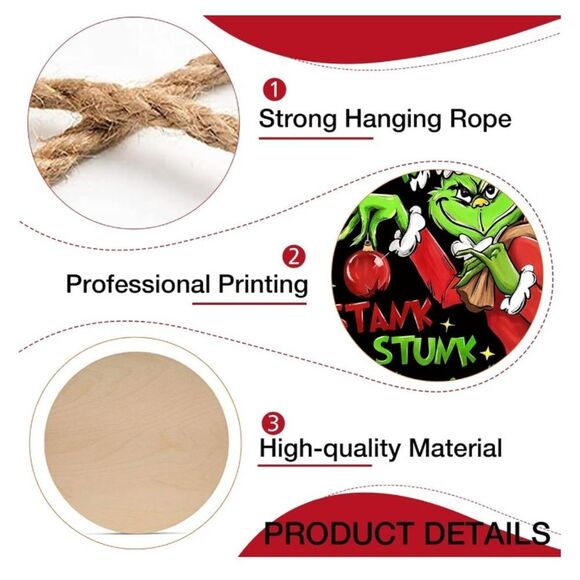 Grinch Christmas Stink Stank Stunk Front Door Sign, Gift Green Wood door sign - Picture 3 of 6